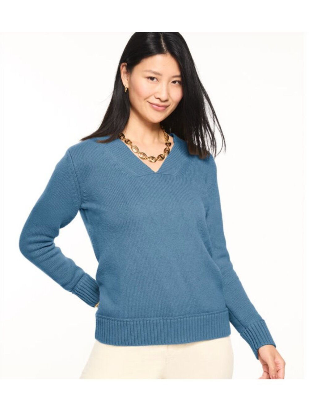 NWT Talbot's Size 3X V-Neck Sweater Cotton Blend Relaxed Pullover Blue Cottage